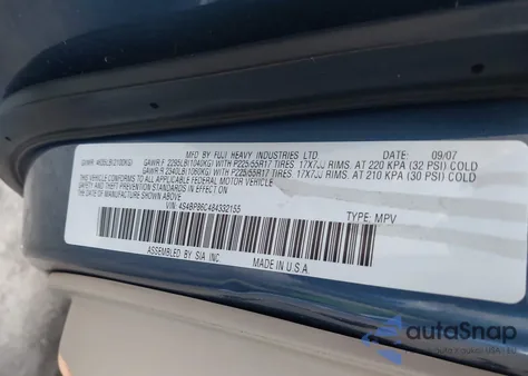 2008 Subaru Outback 3.0R L.l. Bean Edition z USA, uszkodzony, nr VIN 4S4BP86C484332155